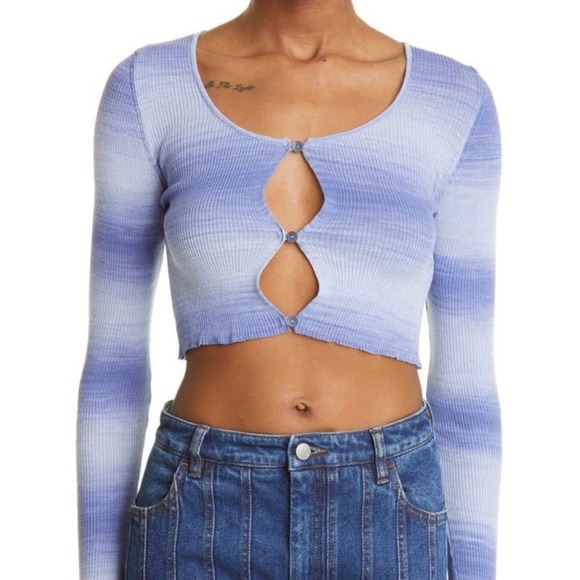 PALOMA WOOL Sweater Womens Medium Blue Sauce Button Ribbed Knit Cropped Top NWT - Picture 2 of 16